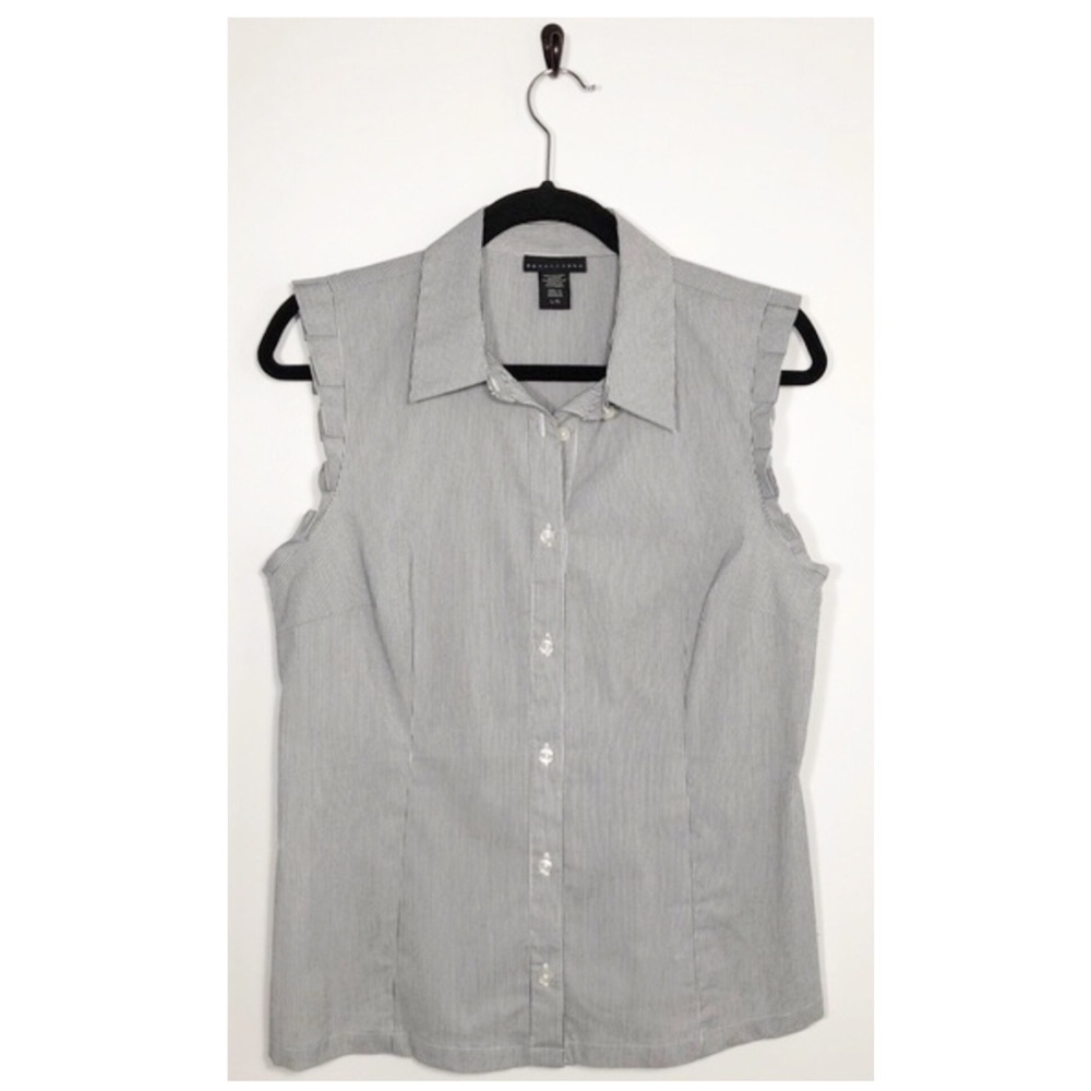 Apostrophe Striped Button Down Collar Top